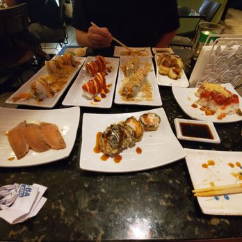O-Dai-Ba - Albacore tuna, Las Vegas roll, RedBull roll, super Crunch, Red Dragon, Tempura Spicy Tuna... and one I cannot recall. All delicious. - Japanese Near Me - Rancho Cucamonga, California O-Dai-Ba - Albacore tuna, Las Vegas roll, RedBull roll, super Crunch, Red Dragon, Tempura Spicy Tuna... and one I cannot recall. All delicious. - Japanese Near Me - Rancho Cucamonga, California