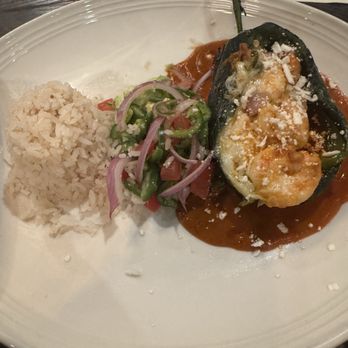Meso Maya Comida y Copas - Chile relleno with shrimp and fish really different but good! - Mexican Near Me - Dallas, Texas Meso Maya Comida y Copas - Chile relleno with shrimp and fish really different but good! - Mexican Near Me - Dallas, Texas