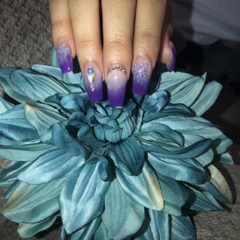 Sally's Nail Spa - Purple Ombré Nails with Glitter and Jewels - Nail Salons Near Me - Temecula, California Sally's Nail Spa - Purple Ombré Nails with Glitter and Jewels - Nail Salons Near Me - Temecula, California