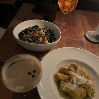 Acanto - Counterclockwise: Butternut Cappelletti, Espresso Martini, Lobster Paccheri, Aperol Spritz - Italian Near Me - Chicago, Illinois