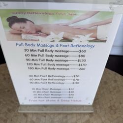 Sunny Reflexology Foot Spa - Menu pricing