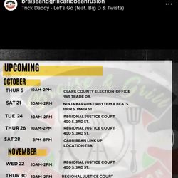 Braise & Grill Caribbean Fusion - Schedule for October and November- Follow them on instagram for updates on their locations.