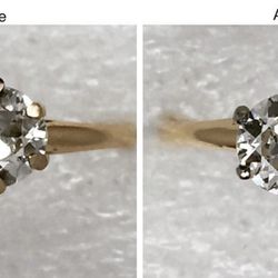 Prong rebuild costs a fraction of what it would be to replace a lost diamond. Bring in your ring for courtesy cleaning and inspection.