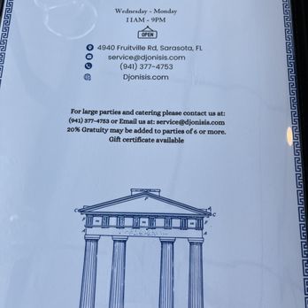 Djonisi's Restaurant - Info - Greek Near Me - Sarasota, Florida