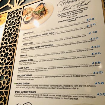Basil Mediterranean Cafe - Menu. January 2020. - Sandwiches Near Me - Oklahoma City, Oklahoma