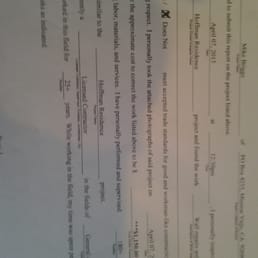 Inspection from Contractors State License Board.  Stating Jim Was Here did NOT meet trade standards for good  construction