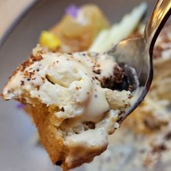 Stock Cafe - Close-up of a spoonful of the special dessert mentioned in the review.