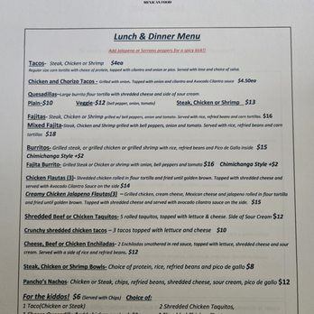 Pancho’s Mexican Food - Lunch and dinner menu - Mexican Near Me - Bowman, North Dakota Pancho’s Mexican Food - Lunch and dinner menu - Mexican Near Me - Bowman, North Dakota