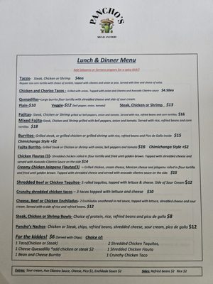 Menu photo 2 Pancho’s Mexican Food Bowman, ND Menu photo 2 Pancho’s Mexican Food Bowman, ND