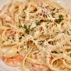 SHRIMP FETTUCCINE ALFREDO Asiago Cream & Aged Parmesan