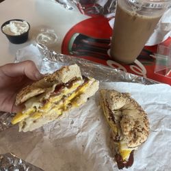 Kport provisions - Bacon egg & cheese on an everything bagel
