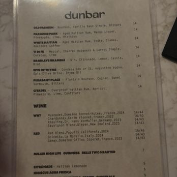 The Dunbar - Drink menu - New American Near Me - Gainesville, Florida