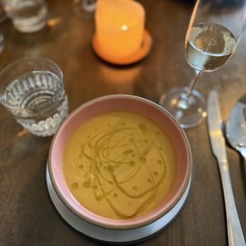 Stokes Adobe - Cream corn soup with champagne. - New American Near Me - Monterey, California