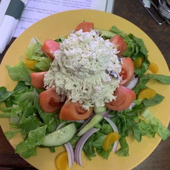 Perfect Cup - Stuffed tomato of chicken salad served on fresh lettuce and cucumbers. Excellent!!! - Breakfast & Brunch Near Me - Matlacha, Florida Perfect Cup - Stuffed tomato of chicken salad served on fresh lettuce and cucumbers. Excellent!!! - Breakfast & Brunch Near Me - Matlacha, Florida