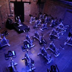 Fortcycle - An aerial view of FortCycle's sleek studio featuring state of art Schwinn Carbon Blue Console bikes.