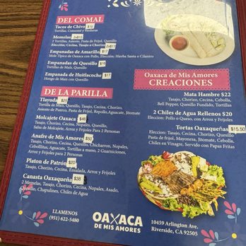 Oaxaca De Mis Amores - Menu - Mexican Near Me - Riverside, California