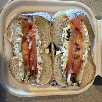 Starship Bagel - Supernova on a salt bagel with green olive schemer. - Bagels Near Me - Dallas, Texas Starship Bagel - Supernova on a salt bagel with green olive schemer. - Bagels Near Me - Dallas, Texas