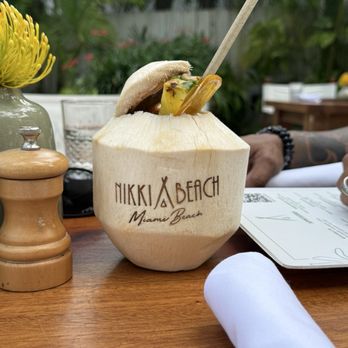 Nikki Beach Miami Beach - Pina Colada in a coconut - Seafood Near Me - Miami Beach, Florida Nikki Beach Miami Beach - Pina Colada in a coconut - Seafood Near Me - Miami Beach, Florida