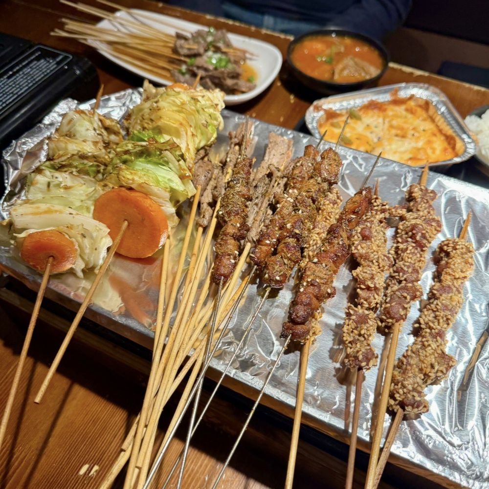 A variety of Northern Chinese-style skewers