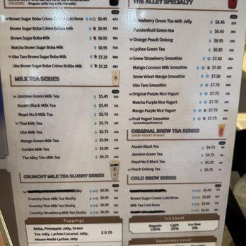 The Alley - Menu as of August 2026 - Bubble Tea Near Me - Mansfield, Texas The Alley - Menu as of August 2026 - Bubble Tea Near Me - Mansfield, Texas