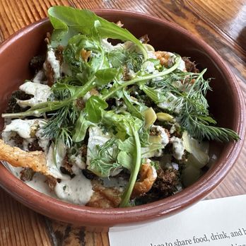 Odd Duck - Fried Broccoli and Chicken Skins ($15) - American Near Me - Austin, Texas