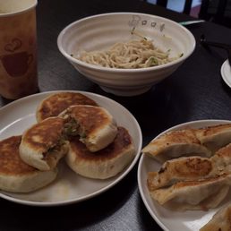 Housemade soy milk, sesame noodles, meat pancake, pan fried dumplings Housemade soy milk, sesame noodles, meat pancake, pan fried dumplings