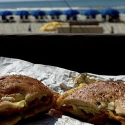 Ocean Breeze Cafe - Bacon, egg, and cheese on everything bagel