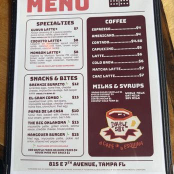 Double Six - Menu - Coffee & Tea Near Me - Tampa, Florida