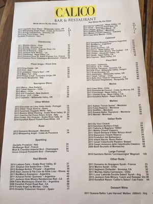 Menu photo 7 Calico Restaurant and Bar Wilson, WY