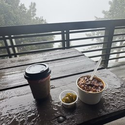 Food chili con carne with shredded cheese coffee jalapeño