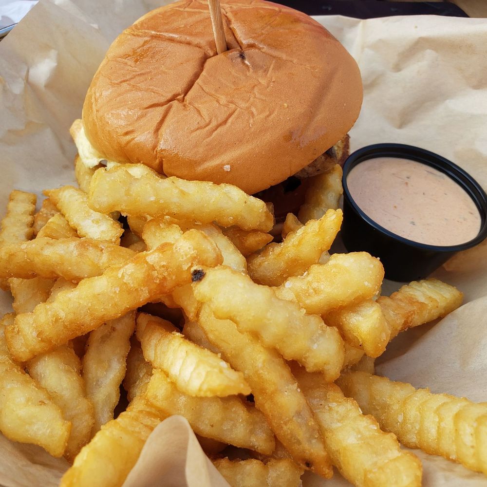 Tallgrass Tap House - Salmon Burger and Fries with Smoked Tomato Aioli - New American Near Me - Manhattan, Kansas Tallgrass Tap House - Salmon Burger and Fries with Smoked Tomato Aioli - New American Near Me - Manhattan, Kansas