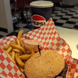 Main St Dairy Freeze - Black bean and fries and drink combo. Great price at $12ish