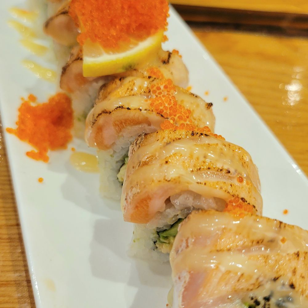 Miyabi Restaurant - Salmon Sunrise roll, $19 - 5 Stars - Japanese Near Me - Tukwila, Washington