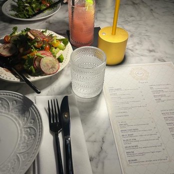 TLV Tapas Bar - Salat Hashuk and nonalcoholic cocktail - Mediterranean Near Me - Los Angeles, California TLV Tapas Bar - Salat Hashuk and nonalcoholic cocktail - Mediterranean Near Me - Los Angeles, California