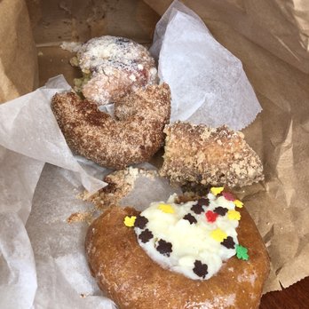 Do-Rite Donuts & Chicken - Had to dig in before we remembered to snap a pic! From front to back: pumpkin, cinnamon old fashioned, apple cider, and blueberry crumb cake - Donuts Near Me - Chicago, Illinois