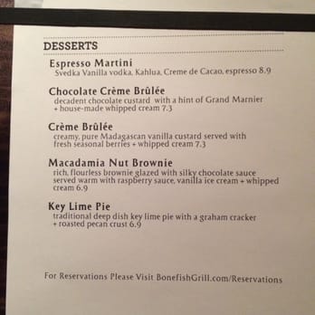 Bonefish Grill - Dessert menu - Seafood Near Me - Las Vegas, Nevada