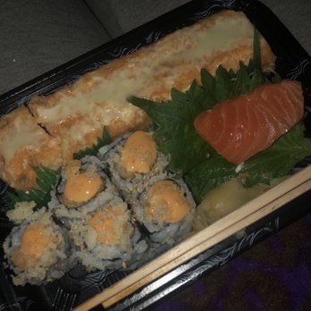 Eagle Sushi And Steakhouse - Atlantic roll, spicy crunchy scallop, salmon sashimi - Sushi Bars Near Me - Windham, Maine