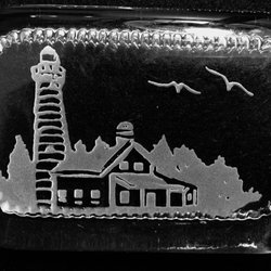 Blue Heron Glass Etching - Cana Island etched paperweight