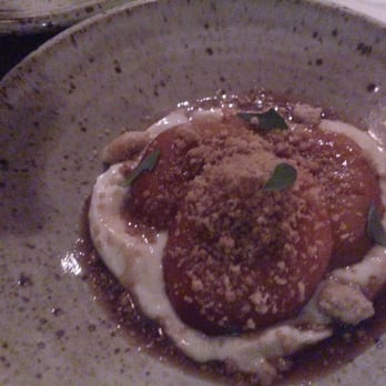Rustic Canyon - Roasted Regier Farm Peaches & Cream w/ Almond crumbles - Wine Bars Near Me - Santa Monica, California Rustic Canyon - Roasted Regier Farm Peaches & Cream w/ Almond crumbles - Wine Bars Near Me - Santa Monica, California