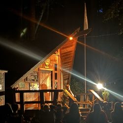 Schoolhouse Canyon Campground - Office at night while Chris is telling horror family stories.