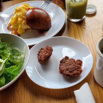 afternoon - Egg and cheese sandwich with side of salad and sausage - New American Near Me - Gainesville, Florida afternoon - Egg and cheese sandwich with side of salad and sausage - New American Near Me - Gainesville, Florida