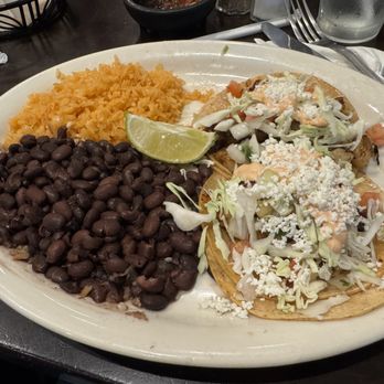 El Agave Azul - Seafood Tacos - one fish taco, one shrimp taco, black beans (w/o cheese) and rice. - Mexican Near Me - Richmond, California El Agave Azul - Seafood Tacos - one fish taco, one shrimp taco, black beans (w/o cheese) and rice. - Mexican Near Me - Richmond, California
