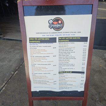 Grandpa's Kitchen - Grill Bar 168 - Menu (after 5) - Vietnamese Near Me - Garden Grove, California