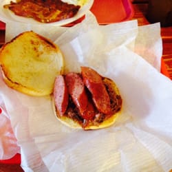 Large brisket & sausage sandwich! Yum!