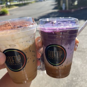 Rooftop Macarons - Tiramisu latte and ube egg latte - Macarons Near Me - Sacramento, California