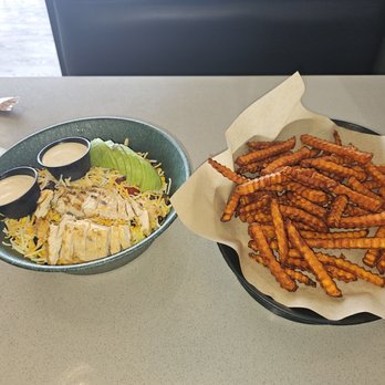 Pine Coast - Signature salad with seared chicken and sweet potato fries - Salad Near Me - Hilliard, Ohio