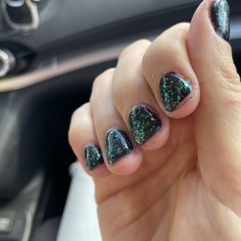 Blue Sky Nails & Lash - Unfinished paint on nail and paint left on skin, as well as huge, chunky clunks of white overlay - Nail Salons Near Me - Denver, Colorado