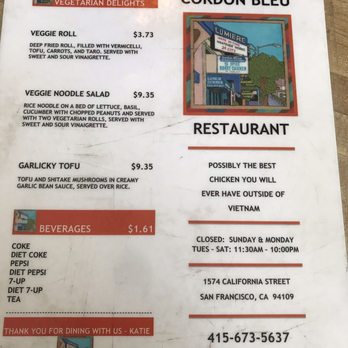 Cordon Bleu - Menu - Vietnamese Near Me - San Francisco, California Cordon Bleu - Menu - Vietnamese Near Me - San Francisco, California