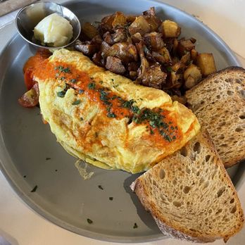 Willow & Whisk - Tomato and goat cheese Omelette with red pepper sauce. Potatoes and sourdough - Breakfast & Brunch Near Me - Wyckoff, New Jersey Willow & Whisk - Tomato and goat cheese Omelette with red pepper sauce. Potatoes and sourdough - Breakfast & Brunch Near Me - Wyckoff, New Jersey