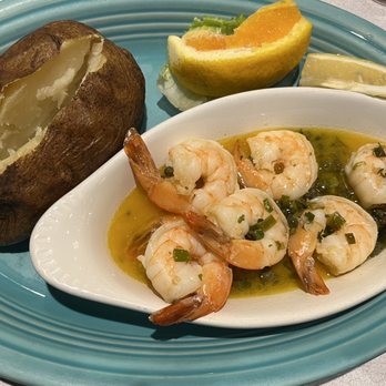 The Hungry Fisherman - Shrimp Scampi (I chose to have it with salad and baked potato) - Seafood Near Me - Morro Bay, California The Hungry Fisherman - Shrimp Scampi (I chose to have it with salad and baked potato) - Seafood Near Me - Morro Bay, California